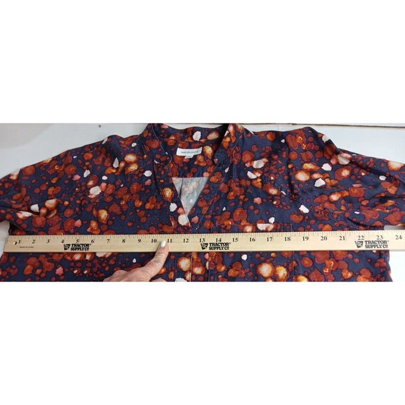 Westbound Boho Rugged Printed Raw Hem 3/4 Sleeve Button Up Rustic Tencel Medium - Picture 9 of 11